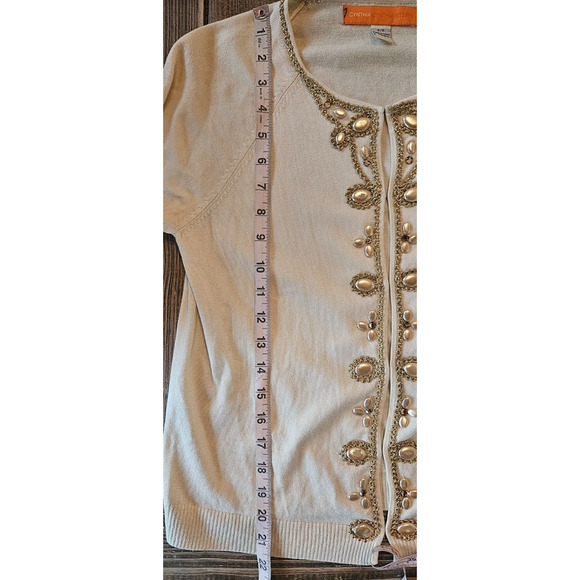 Cynthia Steffe Cardigan Sweater Womens Small Ivory Gold Beaded Silk Coquette - Picture 10 of 11